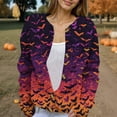 thumbnail image 1 of Domuza Cardigan Sweaters Women Halloween Funny Horror Print Long Sleeve Cable Knit Sweaters Fall Winter Lightweight Casual Button Up Clothes Dark Purple L, 1 of 6