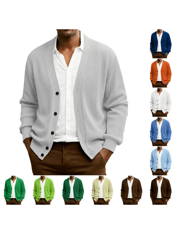 Cardigan Sweaters for Men Long Sleeve Button Down Sweaters Casual Business Knitted Cardigans Lightweight Loose Sweater Light Gray L