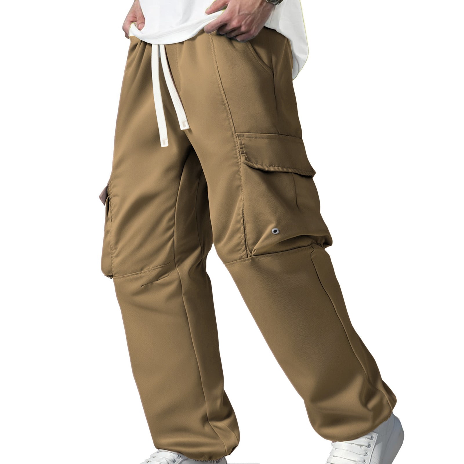 Domuza Cargo Pants for Men Casual Drawstring Stretch Waist Wide Leg ...