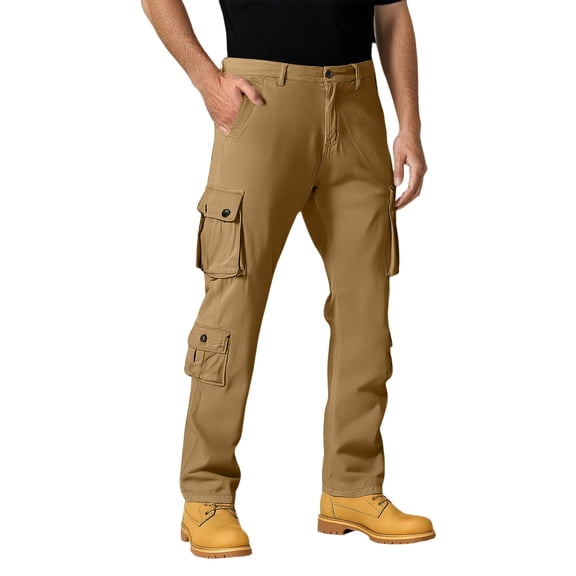 Domuza Cargo Pants Men Casual Elastic Baggy Athletic Hiking Pants Lightweight Breathable Waterproof Trousers with Multiple Pockets Brown S