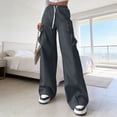 thumbnail image 1 of Domuza Cargo Pants Women Casual Relaxed Fit Elastic Drawstring Straight-Leg Pants 2026 New Fashion Hiking High Waist Trousers with Pockets Dark Gray XXL, 1 of 4