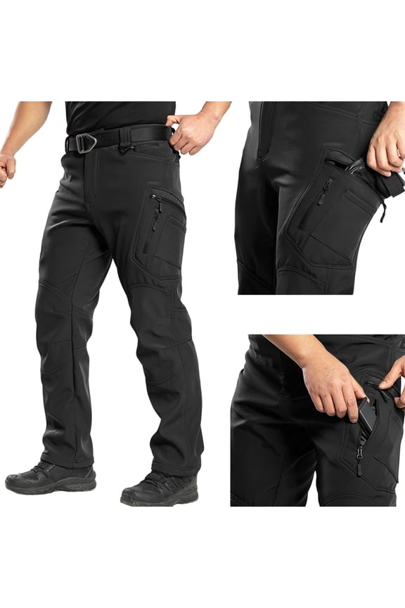 Cargo Pants for Men Thermal Fleece Lined Work Pants Outdoor Snow Ski Insulated Hiking Trousers Black M