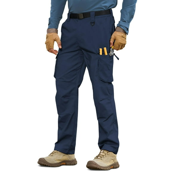 Domuza Cargo Pants for Men Water-Resistant Stretch Hiking Pants Tear Resistant Breathable Multi Pockets Zipper Work Pants Navy XXXL