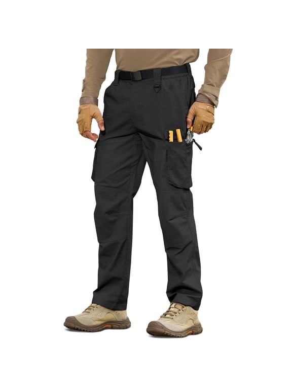 Cargo Pants for Men Water Resistant Stretch Hiking Pants Tear Resistant Lightweight Multi Pockets Zipper Work Pants Black XXXL