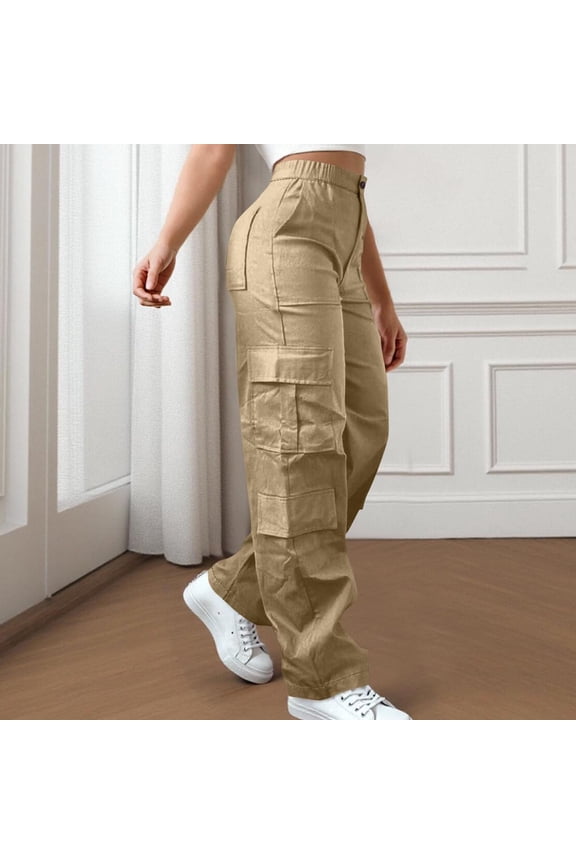 Cargo Pants for Women High Waisted Hiking Pants Baggy Stretchy Wide Leg Y2K Streetwear with Muitiple Pockets Khaki S