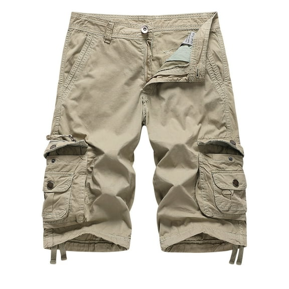 Domuza Cargo Shorts Men Casual Loose Fit Water Resistant Fishing Hiking Shorts Lightweight Comfy Athletic Short Trousers with Multiple Pockets No Belt Khaki XL