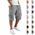 thumbnail image 1 of Domuza Cargo Shorts for Men Casual Summer Hiking Pants Drawstring Elastic Waist Big and Tall Knee Length Multi-Pockets Bermuda Shorts Gray S, 1 of 7