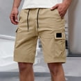 thumbnail image 1 of Domuza Cargo Shorts for Men Drawstring Stretch Elastic Waist Summer Casual Work Short with Pockets Khaki L, 1 of 4