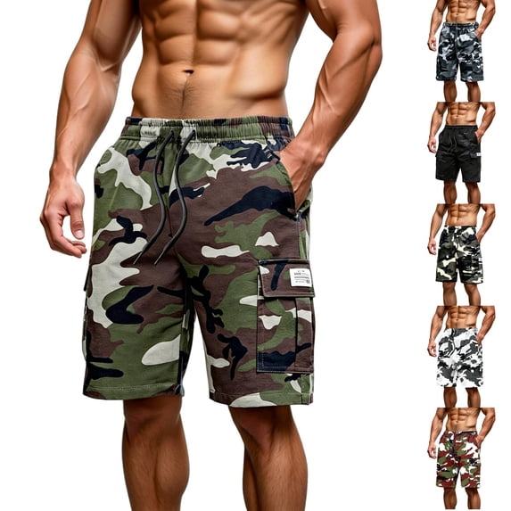 Domuza Cargo Shorts for Men Elastic Waist Summer Casual Drawstring Work Hiking Outdoor Shorts with Multi-Pocket Army Green XL