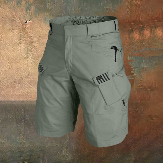 Domuza Cargo Shorts for Men Elastic Waist Waterproof Shorts Cargo Stretch Ripstop Running Athletic Hiking Pants with Multi Pockets Green 3XL