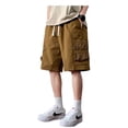 thumbnail image 1 of Domuza Cargo Shorts for Men Elastic Waistband Comfortable Fit Summer Casual Cotton Work Shorts Coffee XL, 1 of 3