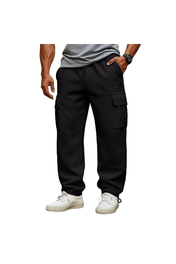 Cargo Sweatpants Men Big and Tall Wide Leg Drawstring Sweatpants 2026 Trendy Workout Open Bottom Jogger Pants with Multi Pockets Black 2XL