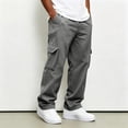 thumbnail image 1 of Domuza Cargo Sweatpants for Men Straight Wide Leg Baggy Pants Drawstring Elastic Waist Jogger Sweatpant Stretch Trouser with Pockets, 1 of 8