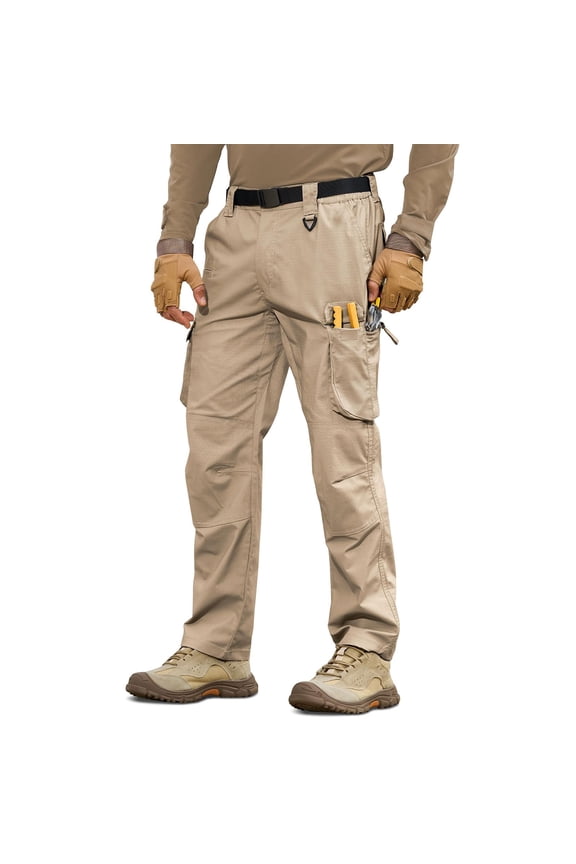 Cargo Waterproof Pants for Men Water-Resistant Stretch Work Hiking Pants Tear Resistant Breathable Multi Pockets Zipper Work Pants Khaki XL