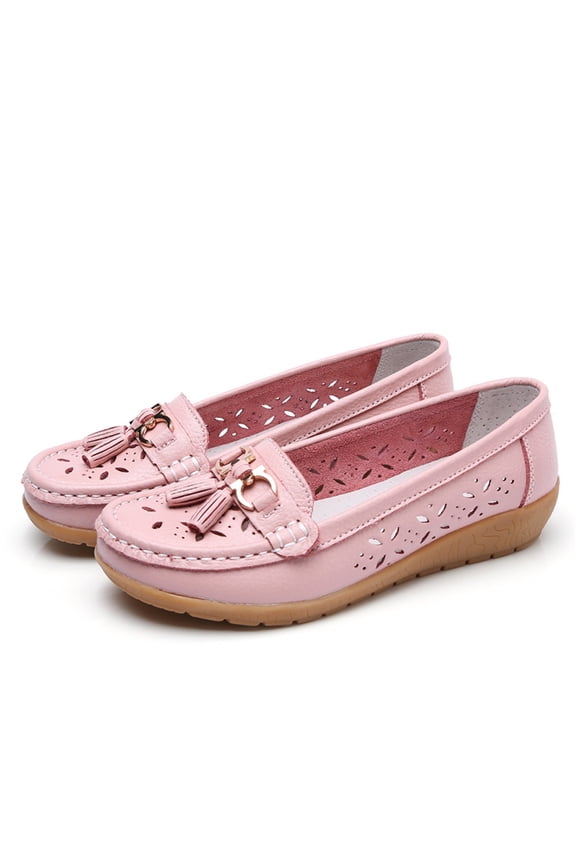 Casual Loafers for Women Metal Buckle Breathable Comfortable Leather Slip on Moccasins Loafers Shoes Driving Outdoor Walking Womens Flats Pink 9(EU-42)