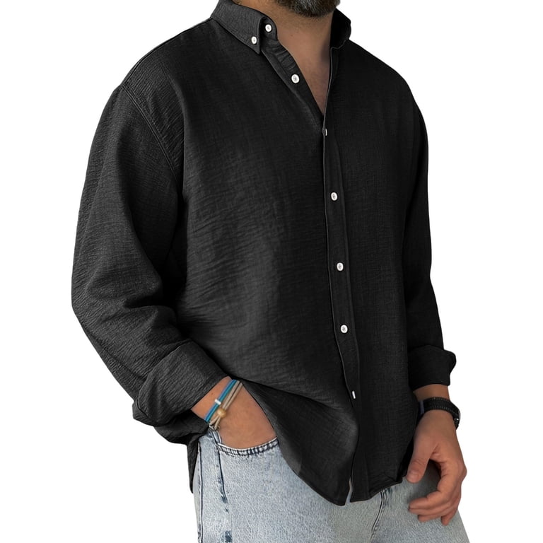 baggy black dress shirt RELAXED FIT FLOWY SHIRT - Black