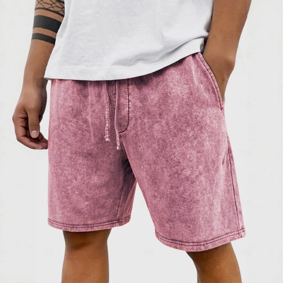 Domuza Casual Shorts for Men Washed Vintage Cotton Shorts for Men with Elastic Waist & Drawstring for Sleeping, Daily Wear, Golf Pink 5XL