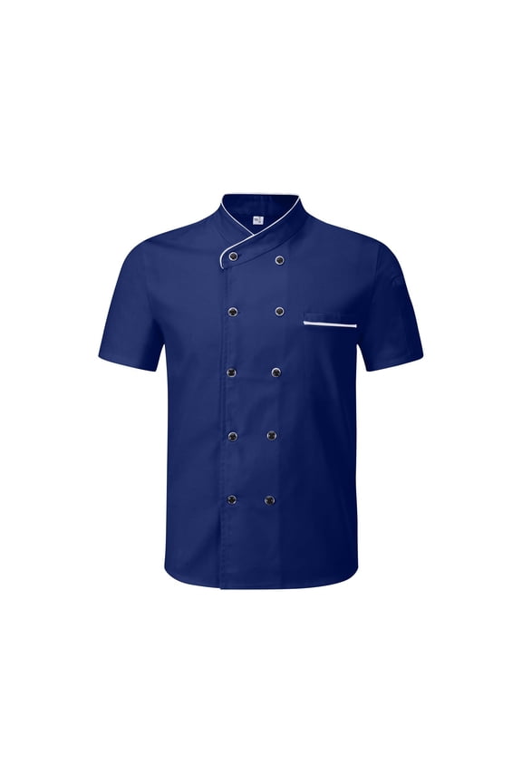 Chef Coat for Men Women Kitchen Work Short Sleeve Chef Uniforms Food Service Button Up Chef Jackets Breathable Classic Work Wear Clothes Blue L