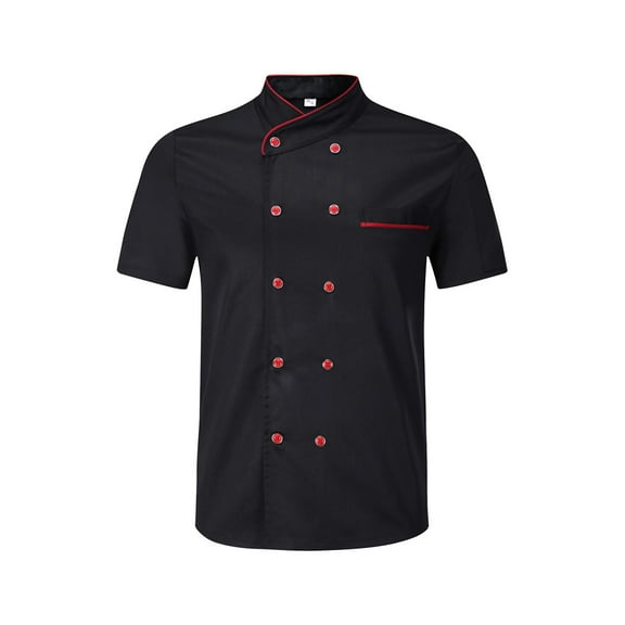 Domuza Chefs Uniforms for Men Women Food Service Short Sleeve Chefs Coat Breathable Classic Button Down Chefs Jackets Kitchen Work Work Wear Apparel Black XL