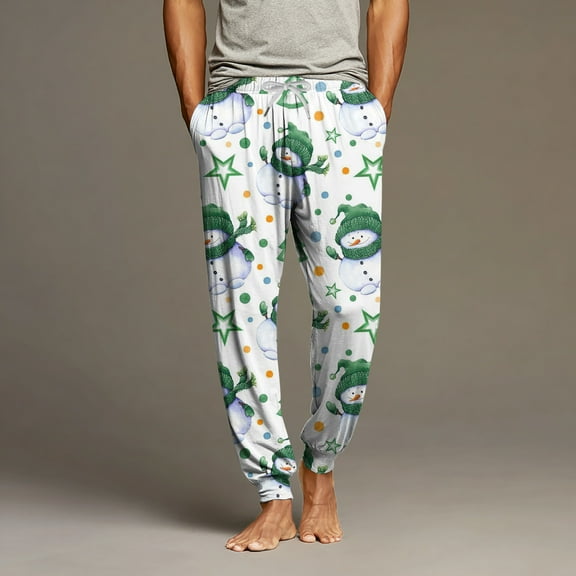Domuza Christmas Pajamas for Men Pants Soft Comfy Elastic Drawstring Jogger Pj Pants Lightweight Casual Relaxed Fit Lounge Sleepwear with Pockets Green L
