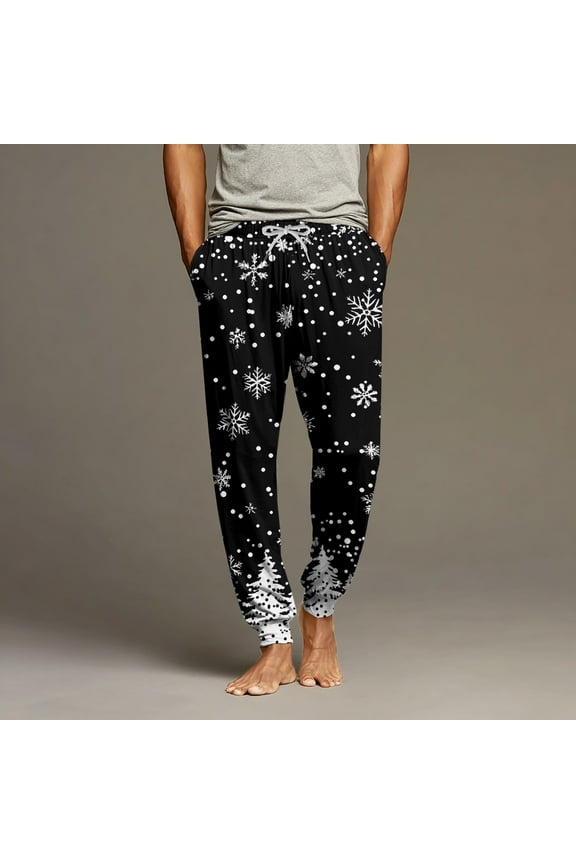 Christmas Pajamas for Men Pants Soft Comfy Stretch Drawstring Jogger Sleep Pants Lightweight Casual Relaxed Fit Lounge Pjs Trousers with Pockets Black 3XL