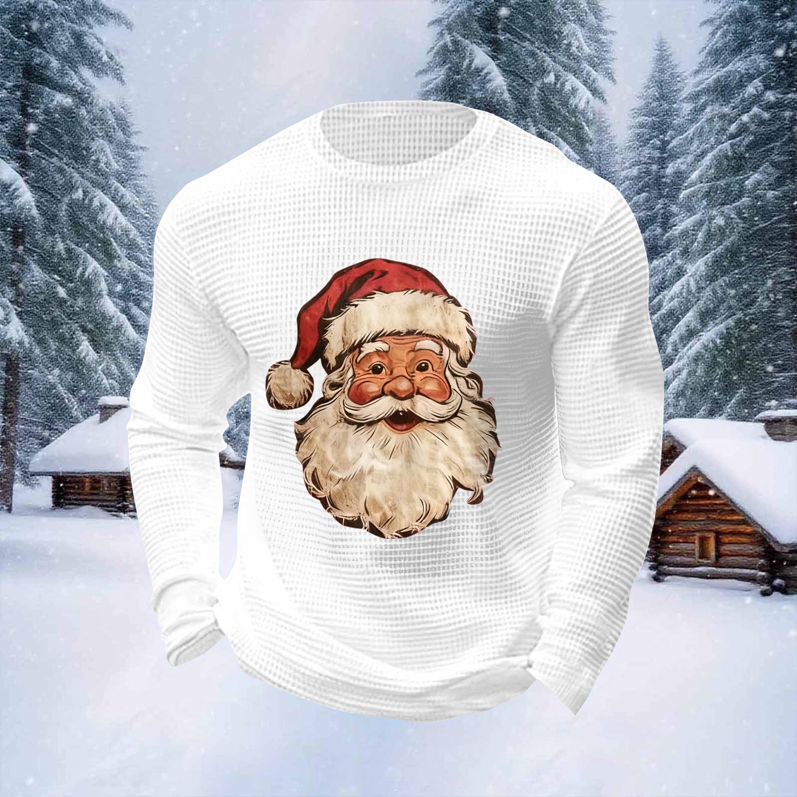 Domuza Christmas Shirts Men Waffle Knit Santa Claus Print Long Sleeve ...