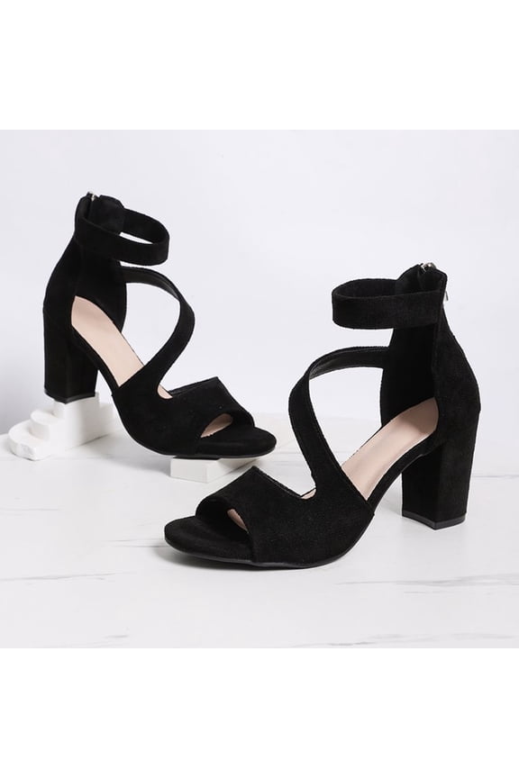 Chunky Block High Heels Sandals For Womens 2026 Summer Comfortable Casual Buckle Ankle Strappy Open Toe Pump Dressy Heeled Sandal Black 8(EU-40)