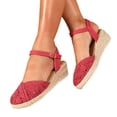 thumbnail image 1 of Domuza Closed Toe Wedges Heels for Women Dressy Platform Wedge Sandals Ankle Strap Heeled Espadrilles Sandals Ladies Comfortable Cork Summer Dress Shoes Red 6.5（EU-37）, 1 of 4