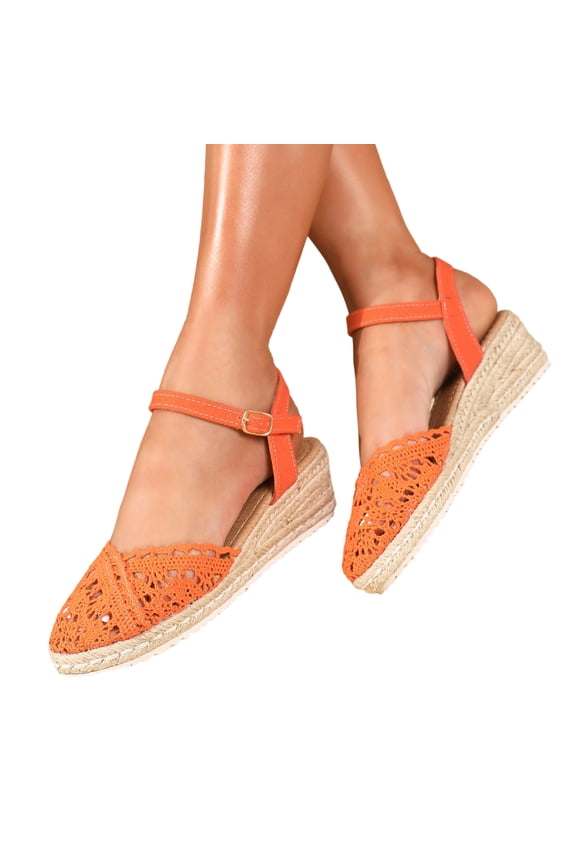 Closed Toe Wedges Heels for Women Dressy Platform Wedge Sandals Ankle Strap Heeled Espadrilles Sandals Ladies Comfortable Cork Summer Dress Shoes Orange 5.5(EU-36)