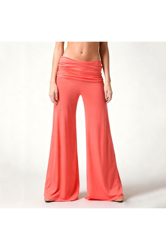 Coral Fold Over Yoga Pants for Women Low Waisted Wide Leg Leggings Casual Palazzo Flowy Pants Elegant Culottes Saffron 2XL