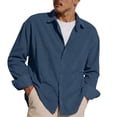 thumbnail image 1 of Domuza Corduory Button Down Shirts for Men Long Sleeve Casual Collared Wrinkle Free Shirts Lightweight Work Overshirts Navy M, 1 of 7