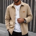 thumbnail image 1 of Domuza Corduroy Jacket for Men Casual Comfy Button Up Long Sleeve Shacket Jacket Fall Winter Stylish Relaxed Fit Solid Outerwear with Pockets Khaki L, 1 of 5
