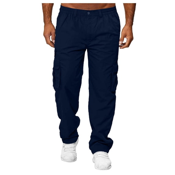 Domuza Cotton Blend Cargo Pants Men Casual Stretch Pants 2026 New Trendy Outdoor Hiking Work Trousers with Multi Pockets Navy 3XL
