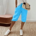 thumbnail image 1 of Domuza Cotton Linen Shorts for Women Casual Drawstring Elastic Wasit Knee Length Bermuda Shorts Summer Stylish Relaxed Fit Beach Vacation Shorts Sky Blue S, 1 of 4