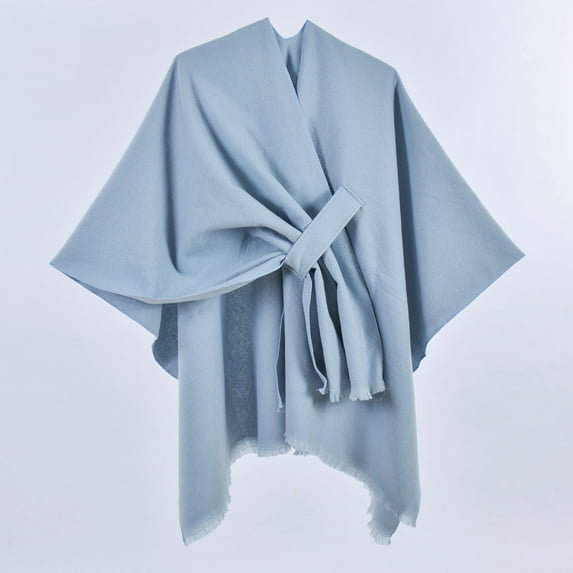 Domuza Cross Front Shawl Wraps for Women Soft Warm Wedding Travel Shawls Poncho Sweater Cape Light Blue