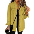 thumbnail image 1 of Domuza Denim Jacket Women Oversized Casual Long Sleeves Distressed Jean Jacket Fall Fashion Button Down Frayed Hem Shacket Denim Shirts Ginger XXL, 1 of 4