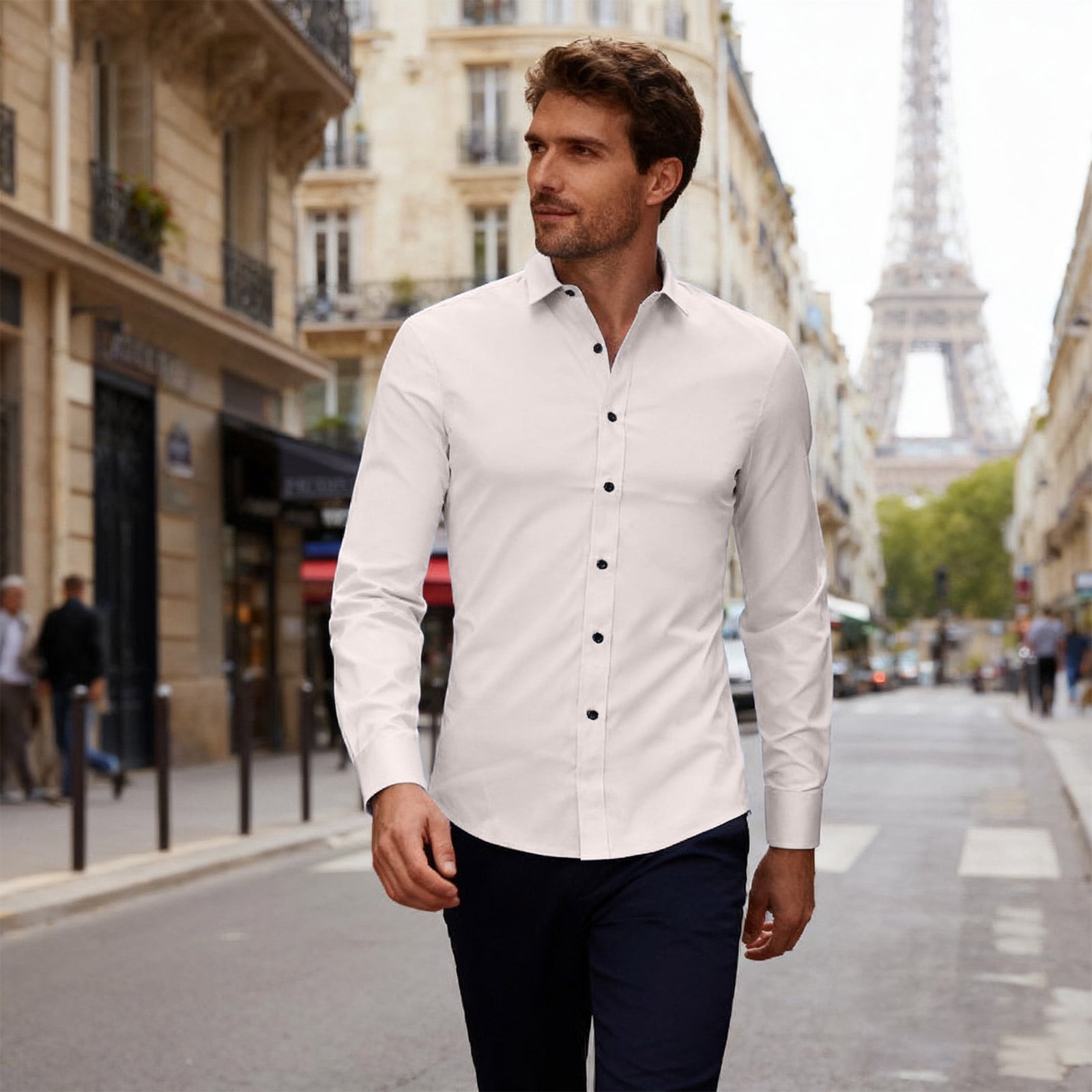 Domuza Dress Shirts Men Long Sleeve Stretch Regular Fit Button Down Shirts Stylish Simple Business Solid Color Blouse Khaki M, Men's, Size: Medium,