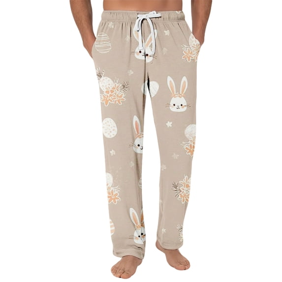 Domuza Easter Bunny Pajama Pants Men Casual Elastic Waist Drawstring Pjs Trousers Comfy Relaxed Fit Lounge Sleep Pants with Pockets Khaki XL