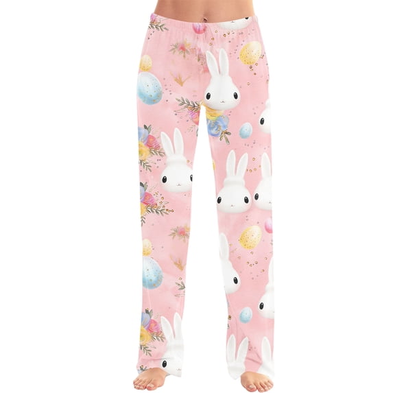 Domuza Easter Mens Pajama Pants Bunny Print Drawstring Wide Leg Pants Sleepwear Trousers Lounge Pajama Bottoms Red M