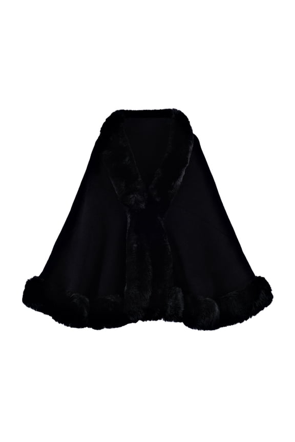 Faux Fur Shawl Wrap for Women Winter Warm Knitted Cardigan Jacket Evening Dresses Cape Shrug Black