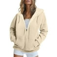 thumbnail image 1 of Domuza Fleece Lined Zip Up Hoodie Women Fall Winter Warm Sherpa Lined Hooded Jackets Fuzzy Comfy Soft Stylish Casual Outwear Coat Khaki 4XL, 1 of 3