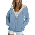 thumbnail image 1 of Domuza Fleece Lined Zip Up Hoodie for Women Fall Winter Thermal Sherpa Lined Hooded Jackets Fuzzy Comfy Soft Stylish Casual Outerwear Light Blue L, 1 of 4