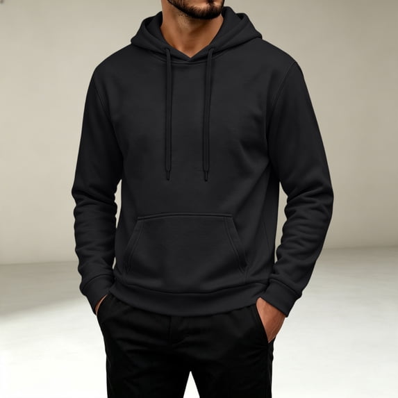 Domuza Fleece Pullover Hoodie for Men Long Sleeve Drawstring Sweatshirt, Casual Athletic Top with Pocket-Black 2XL