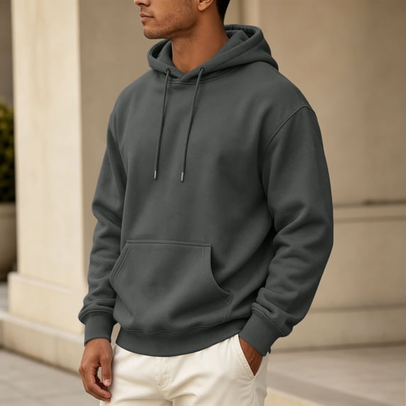 Domuza Fleece Sweatshirts Hoodies for Men Fall Winter Casual Drawstring Athletic Basic Fit Hooded Pullover with Pockets