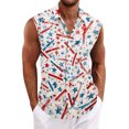 thumbnail image 1 of Domuza Fourth Of July Shirts for Men American Flag Graphics Casual Sleeveless Lapel Button-Up T Shirts Summer Stylish Comfort Hawaiian Tops Blue XL, 1 of 5