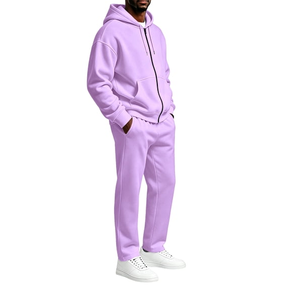 Domuza Full‑Zip Hooded Sweatshirt and Straight‑Leg Sweatpants Set for Men, 2‑Piece Pullover Sweatsuit, Relaxed‑Fit Athletic Casual Outfit with Pockets
