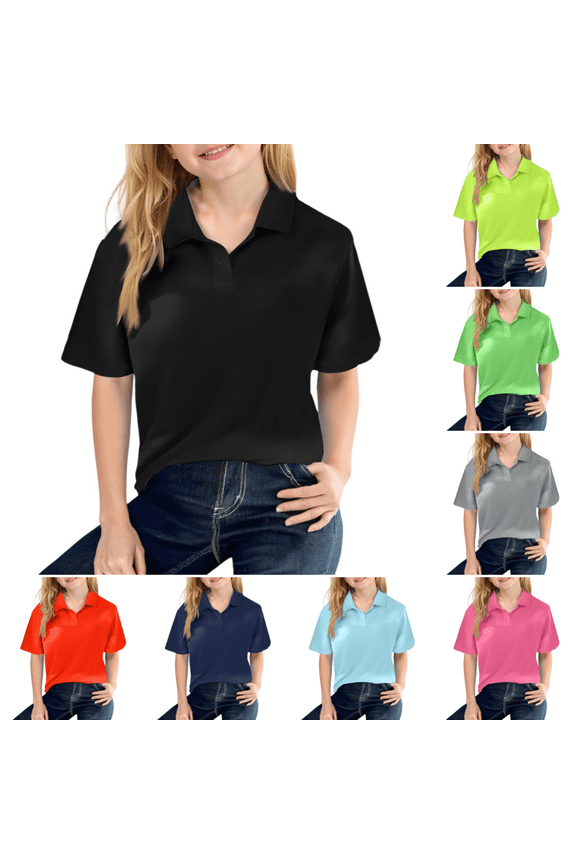 Girls' Short Sleeve Polo Shirt, Back to School Classic Pique Uniform Top, Perfect for Everyday Wear Black 4-5 Years