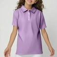 thumbnail image 1 of Domuza Girls Short Sleeve Polo Shirt Button Down Collared Solid School Uniform Shirt Preppy Casual Back To School Clothes Light Purple 5-6 Years, 1 of 6