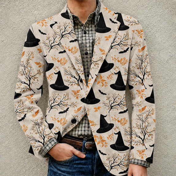 Domuza Halloween Blazer for Men Casual Regular Fit Corduroy Suit Jackets with Pockets One Buttons Sport Coat Outfits for Men Multicolor 2XL