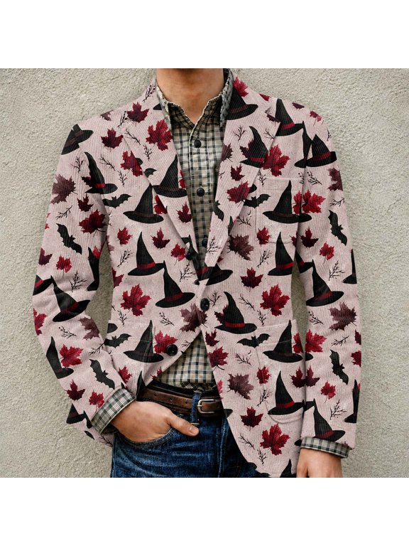 Halloween Blazer for Men Casual Regular Fit Corduroy Suit Jackets with Pockets One Buttons Sport Coat Outfits for Men Red 3XL